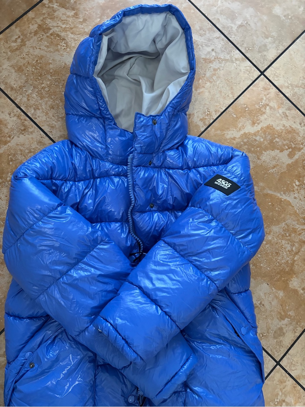 ASOS Shiny Electric Blue Women’s Puffer Jacket with Hood